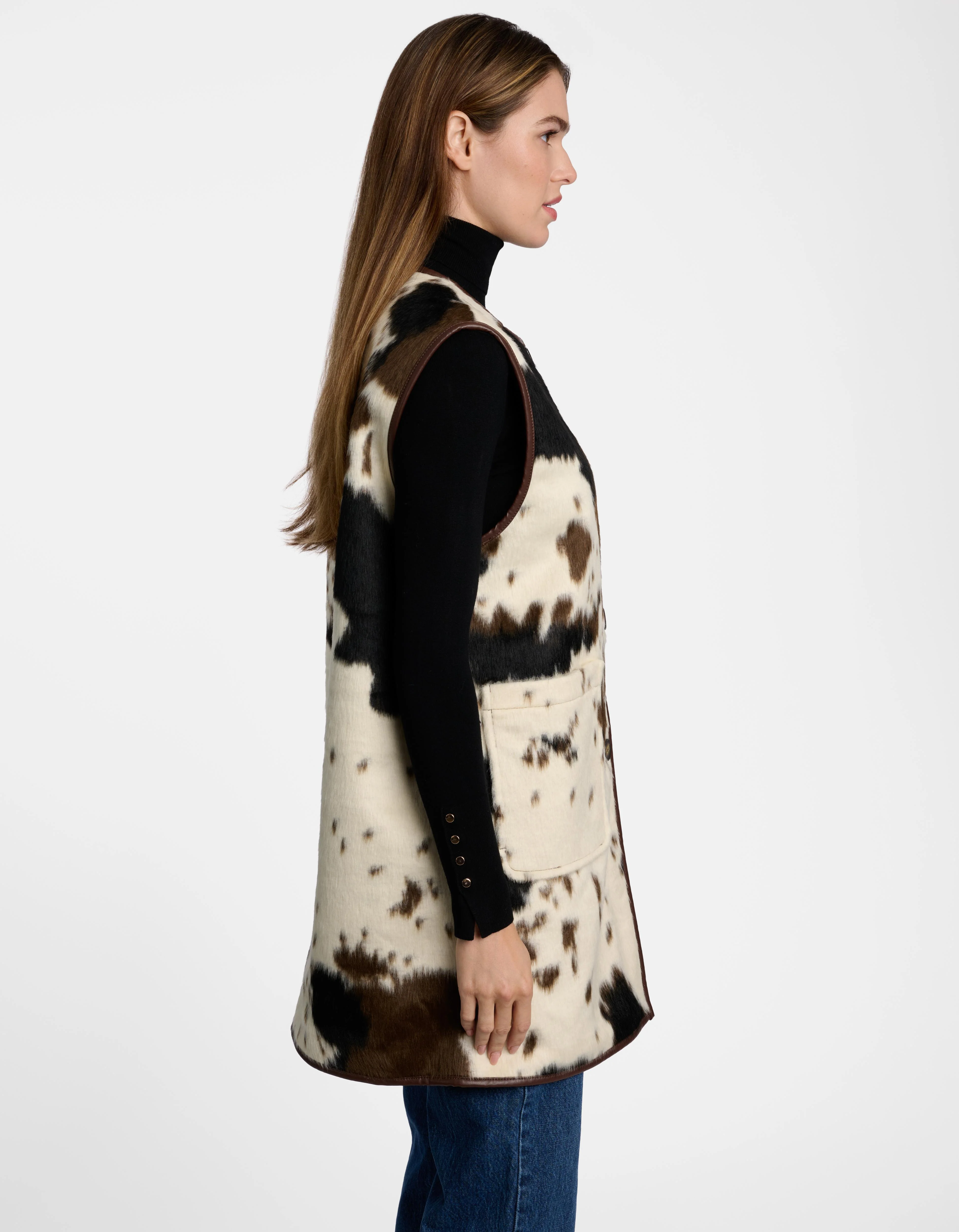 Dakota Cow Print Long Vest - Image 3