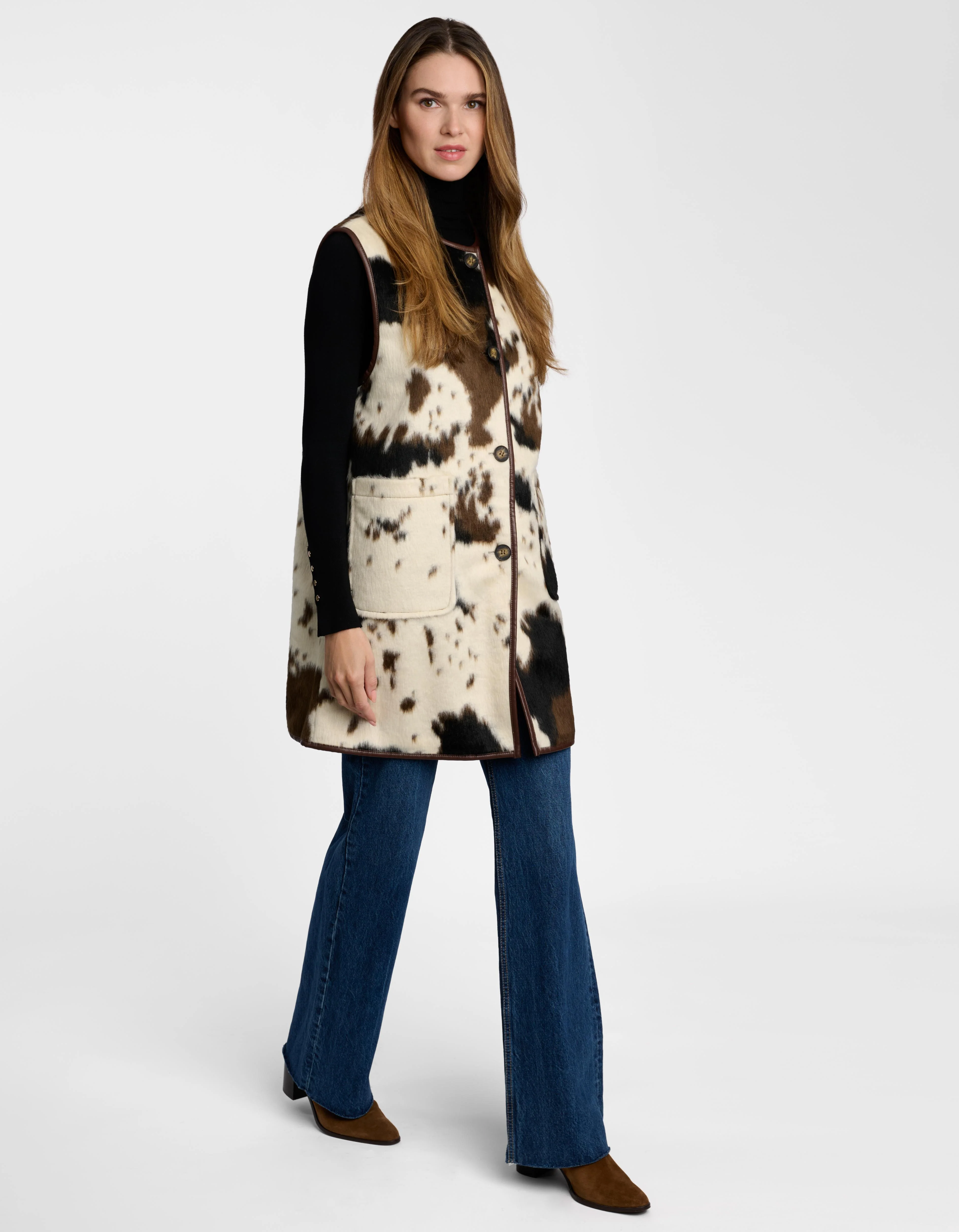 Dakota Cow Print Long Vest - Image 6
