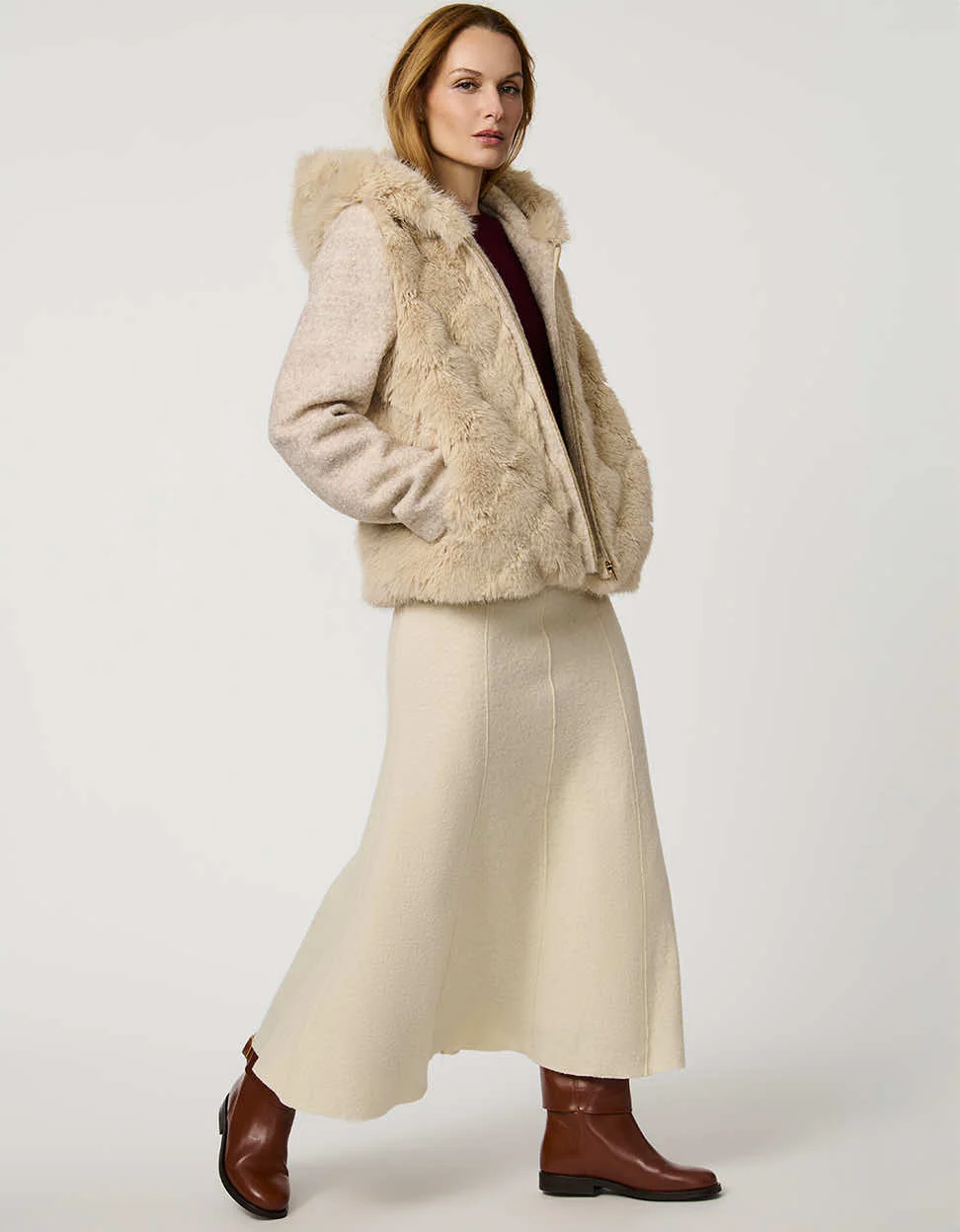 Darien Faux Fur Wool Combo Jacket