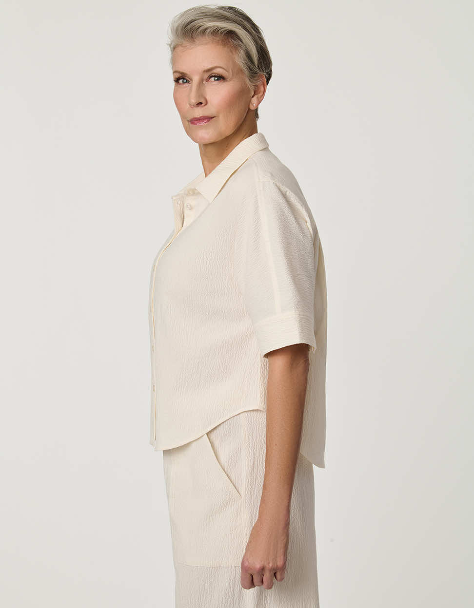 Dolman-Sleeve Seersucker Button-Up Shirt - Image 4