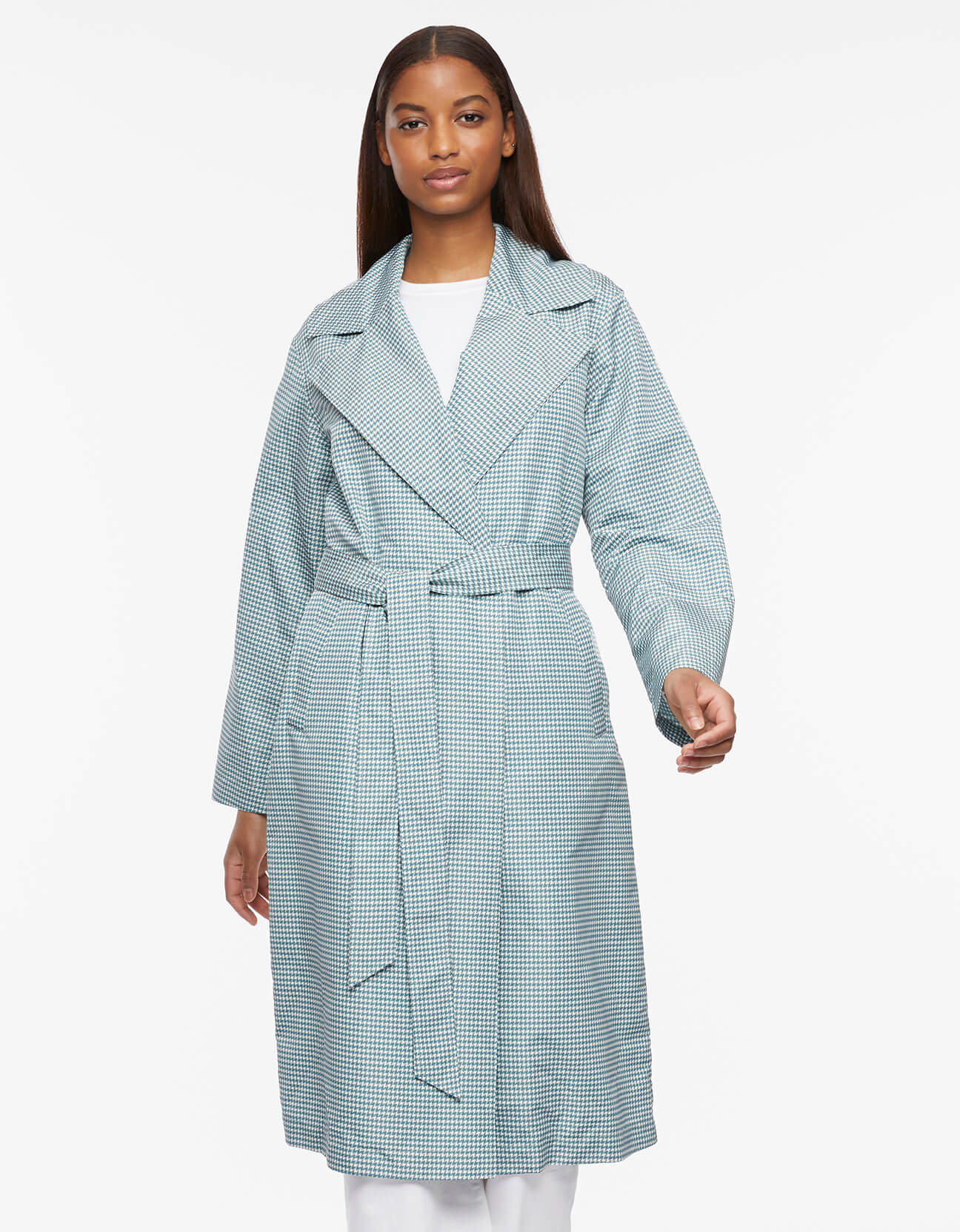 Houndstooth Belted Long Rain Coat - Image 2