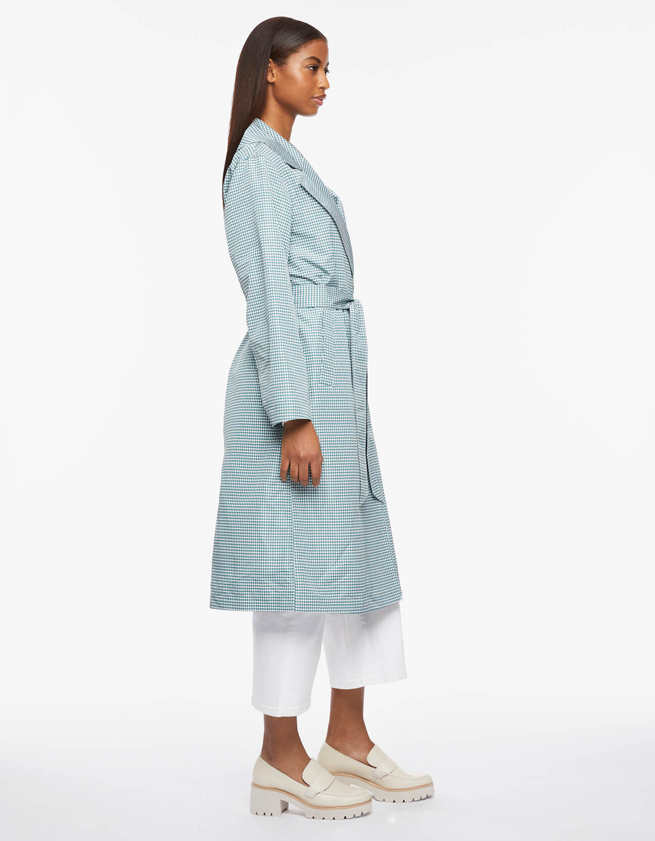 Houndstooth Belted Long Rain Coat - Image 3