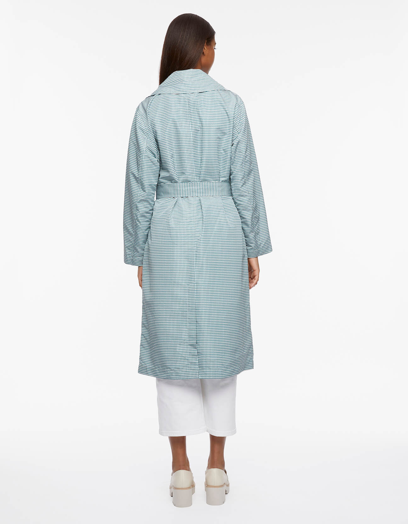 Houndstooth Belted Long Rain Coat - Image 4