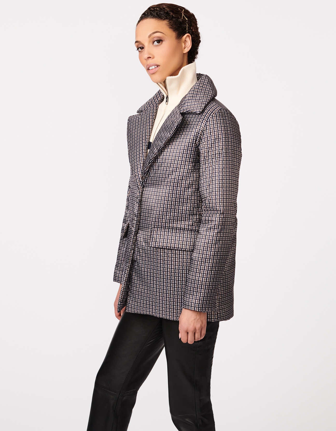 Manhattan Mini Plaid Blazer Puffer Jacket - Image 3