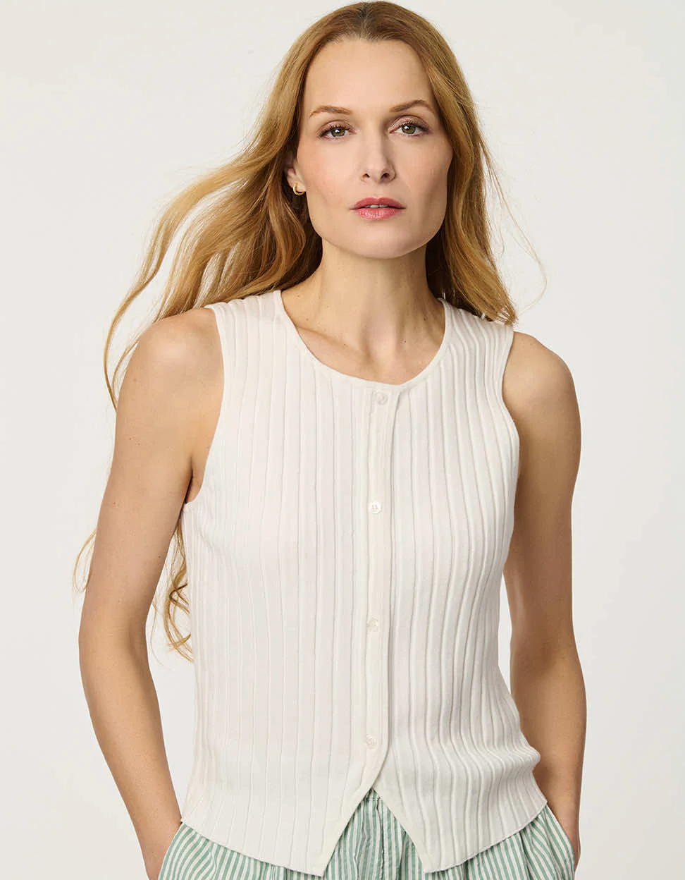 Ribbed Button-Front Knit Top - Image 2