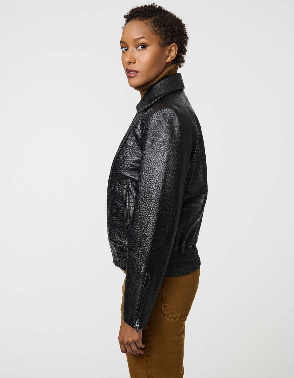 Rowan Crocodile Print Leather Bomber - Image 3