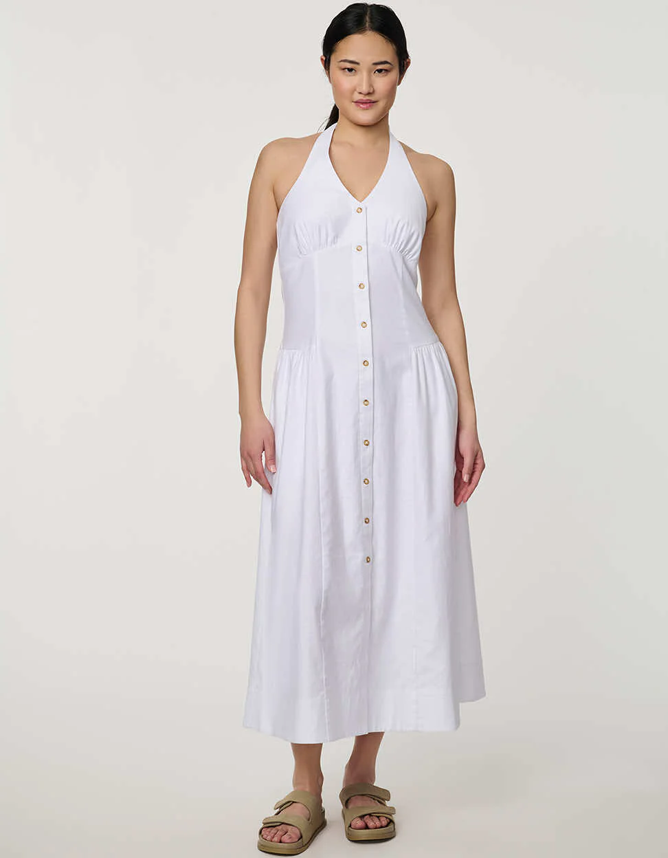 Stretch Linen Halter Dress - Image 2