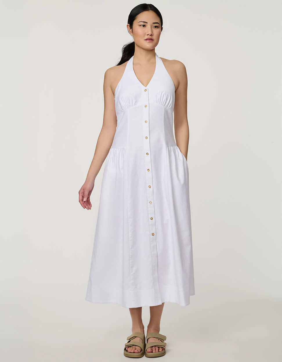 Stretch Linen Halter Dress - Image 3