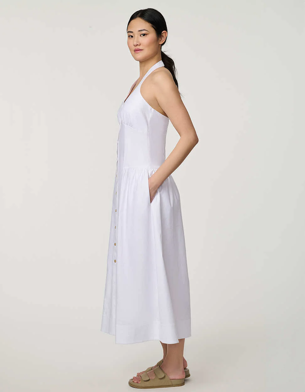 Stretch Linen Halter Dress - Image 4
