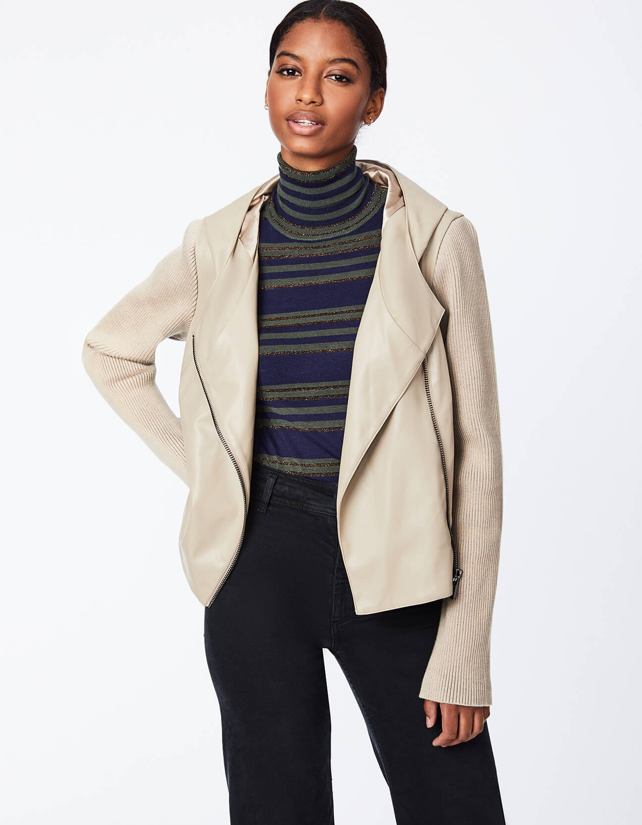VEGAN LEATHER SWEATER JACKET - Image 4