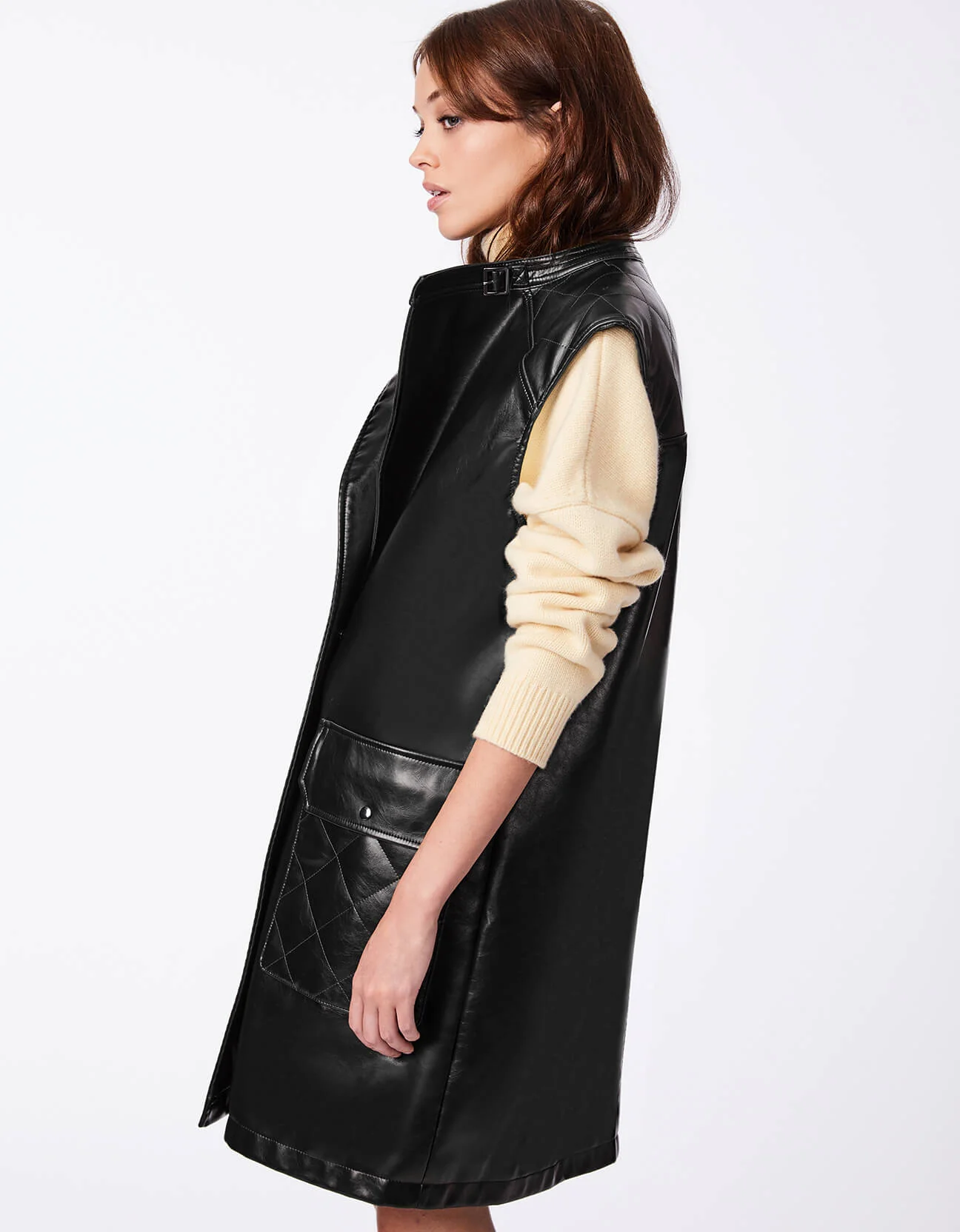 VEGAN LEATHER VEST COAT - Image 3
