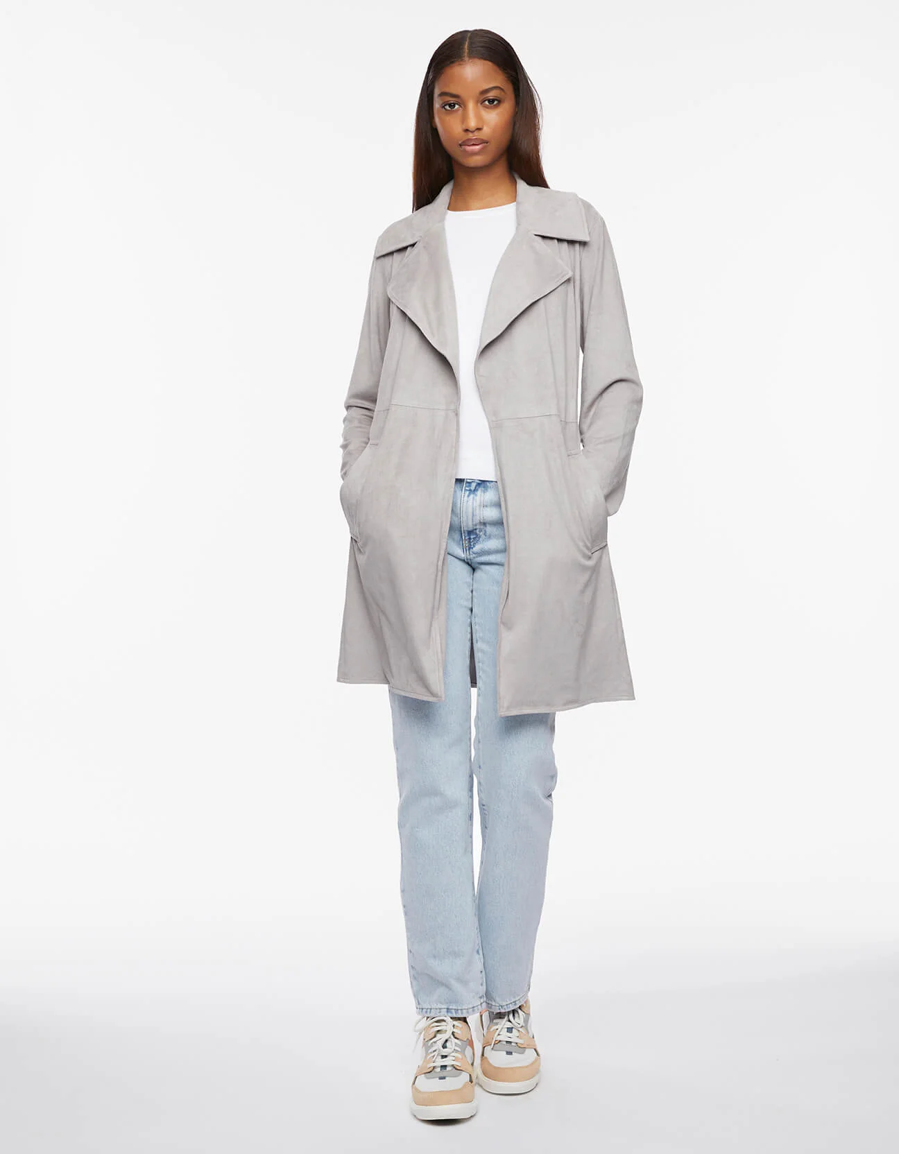Vegan Suede Stretch Belted Wrap Jacket - Image 2