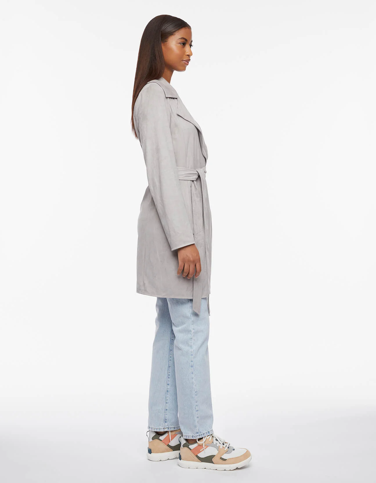 Vegan Suede Stretch Belted Wrap Jacket - Image 3