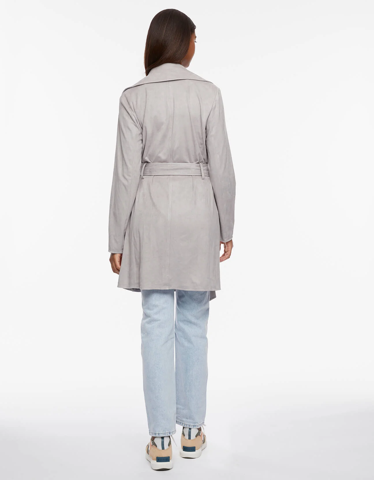 Vegan Suede Stretch Belted Wrap Jacket - Image 4