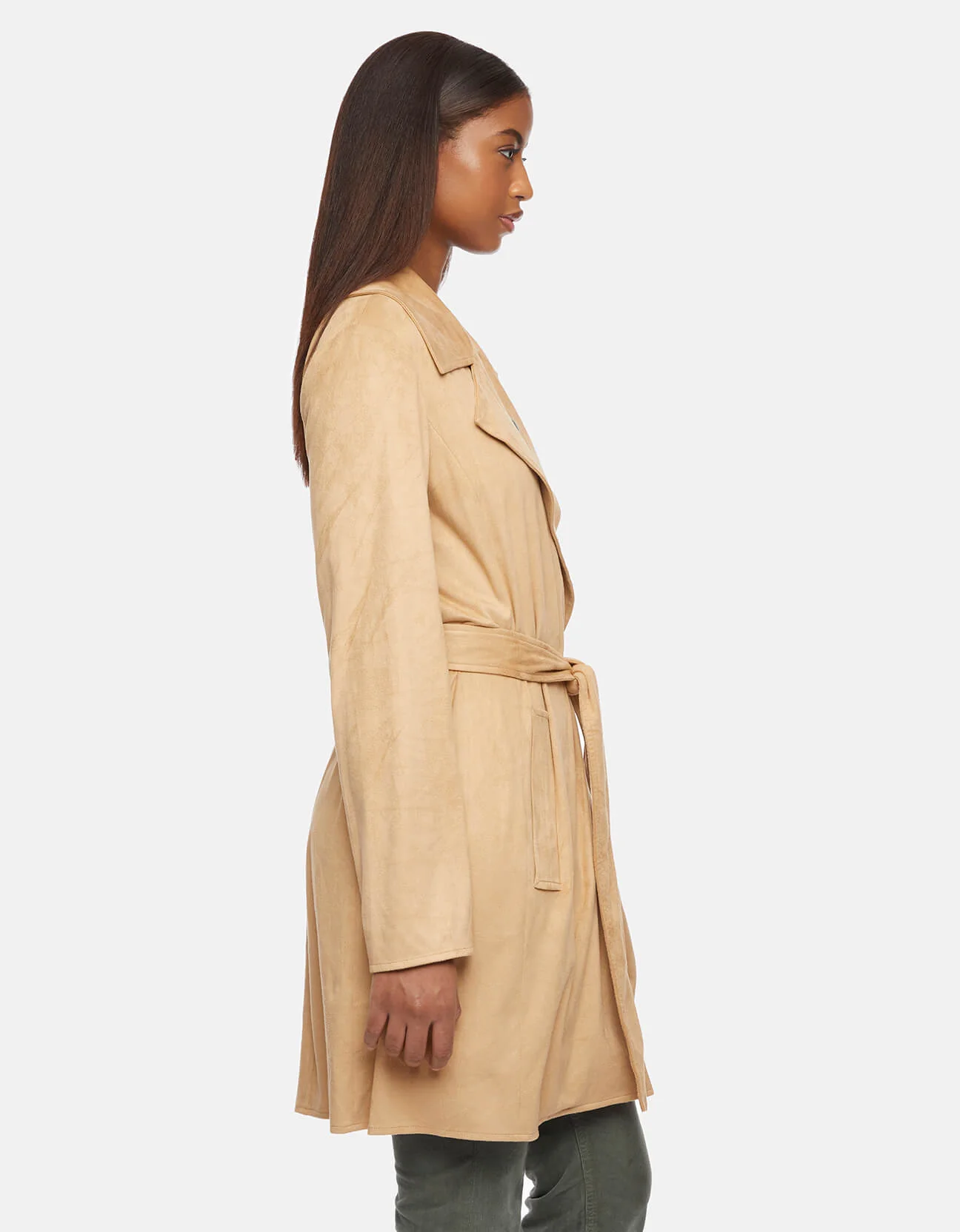 Vegan Suede Stretch Belted Wrap Jacket - Image 3