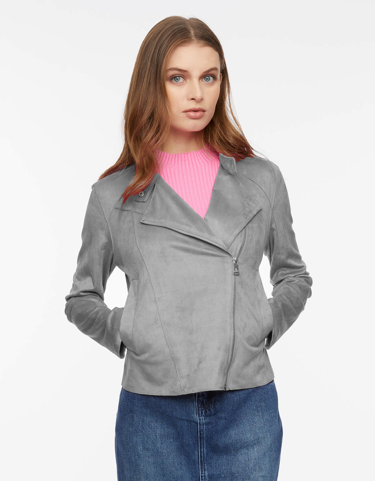 Vegan Suede Stretch Moto Jacket