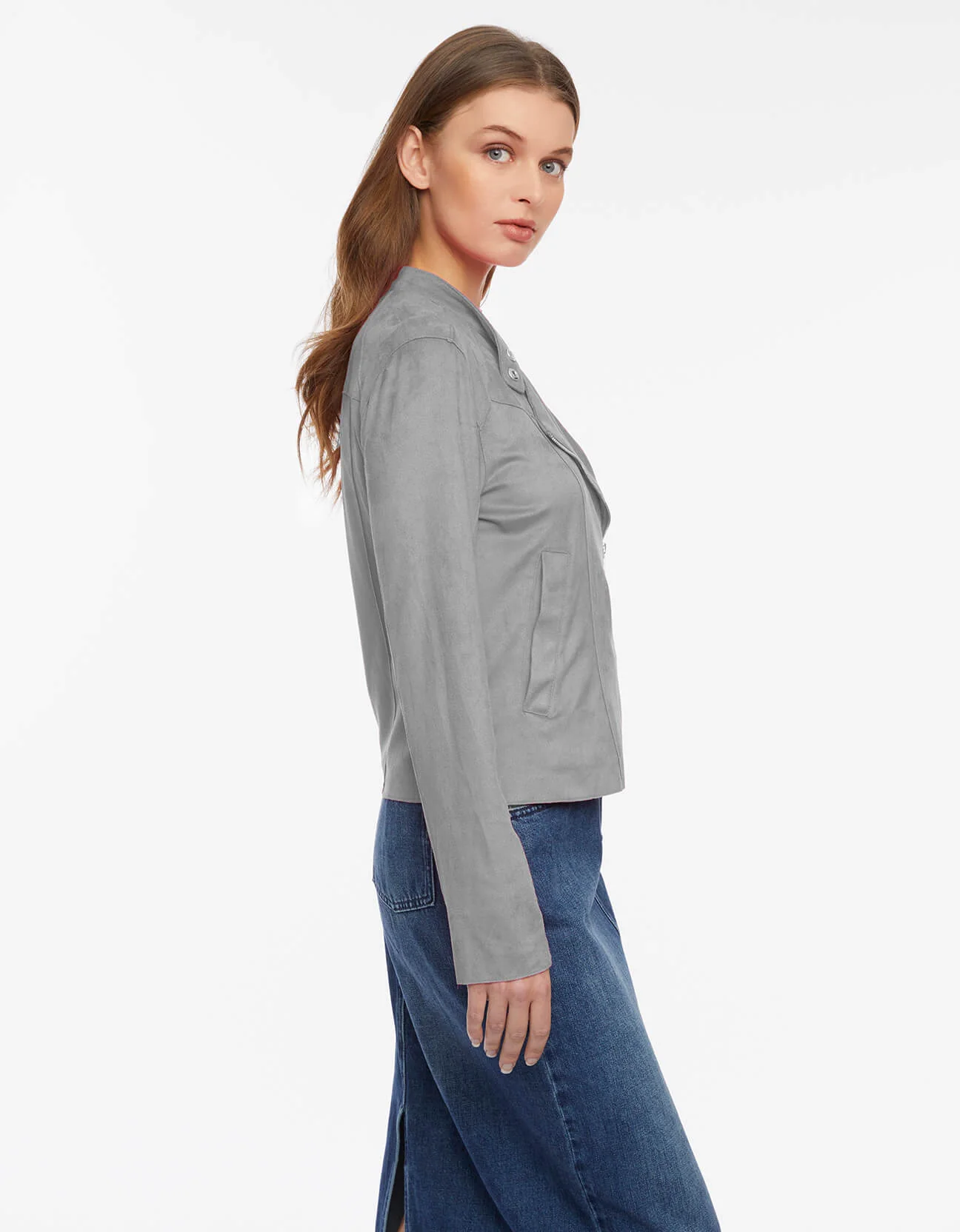 Vegan Suede Stretch Moto Jacket - Image 2